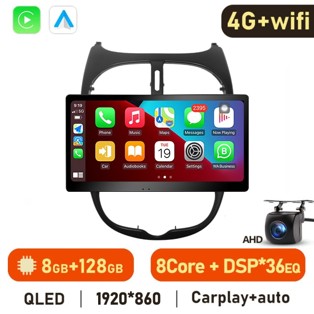 Eunavi 4G Carplay 2 Din Android Auto Radio For Peugeot 206 206CC 206SW 2000-2008 Car Multimedia Video Player GPS Stereo 2din