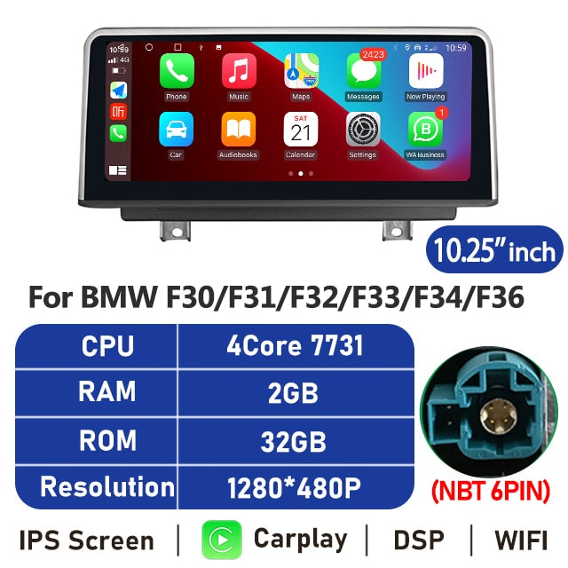 Eunavi 10.25''/12.3'' Android Car Radio Stereo For BMW F30 F20 F21 F31 F32 F33 F34 F36 NBT System Multimedia Player CarPlay GPS