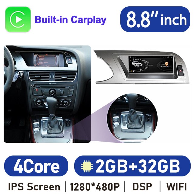 8.8" 8 Core Android 10 System Car Radio Stereo For Audi Q5 2009-2016 WIFI 4G 4+64GB Carplay BT Touch Screen GPS Navi Receiver