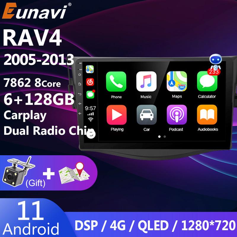 Eunavi 4G QLED 2 Din Android 11 Car Radio Head unit Multimedia Video Player For Toyota RAV4 Rav 4 2005 2006 2007 - 2013 DVD GPS