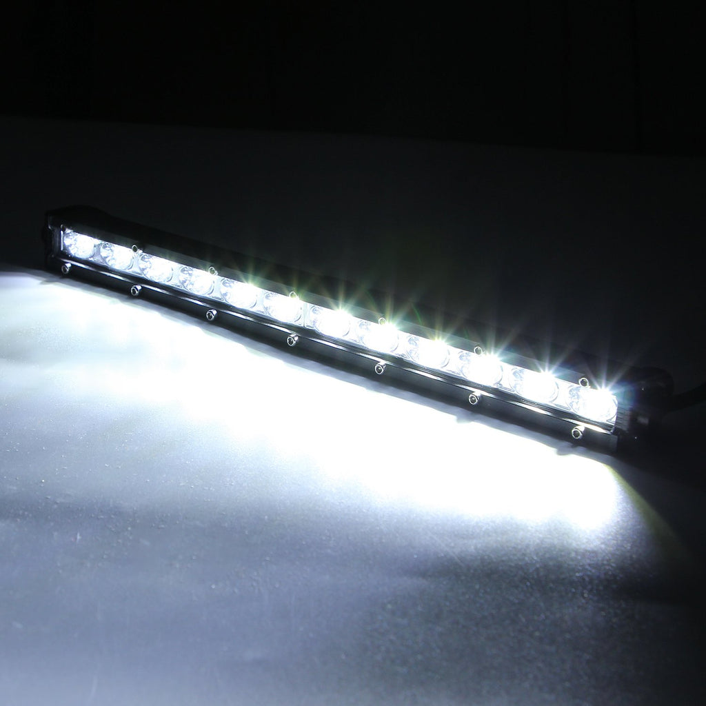 YSJ 14 Inch 18W Ultra-thin Spotlight Mid-net Light Aluminum Alloy Housing Bar Single Row Driving Lamp (Ellipse)