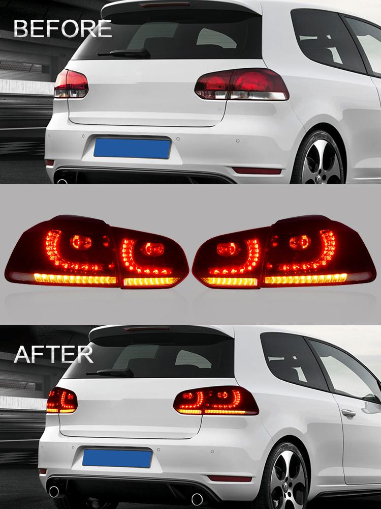 VLAND Car Accessories LED Tail Lights Assembly For 2008-2013 Volkswagen GOLF 6 MK6 GTI 2012-2013 Golf R Tail Lamp Full LED DRL