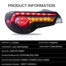 Load image into Gallery viewer, VLAND Tail Lights Assembly For Toyota 86 2012-UP Tail Lamp For Subaru BRZ/Scion FRS 2012-2019 With Moving Turn Signal Light