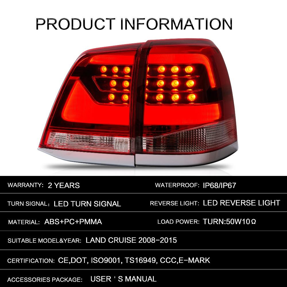 VLAND Tail Lights Assembly For Toyota Land Cruiser 2008-2015 Taillights Tail Lamp With Turn Signal Reverse Lights DRL Light