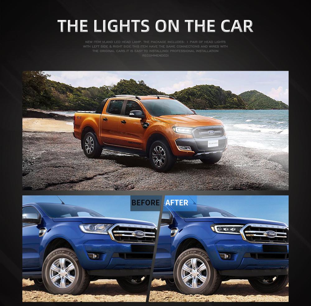 Vland Car Lamp Assembly For Ford Ranger 2015 2016 2017 2018 2019 2020 T6 T7 Headlights Full LED Front Lights Dynamic Turn Signal