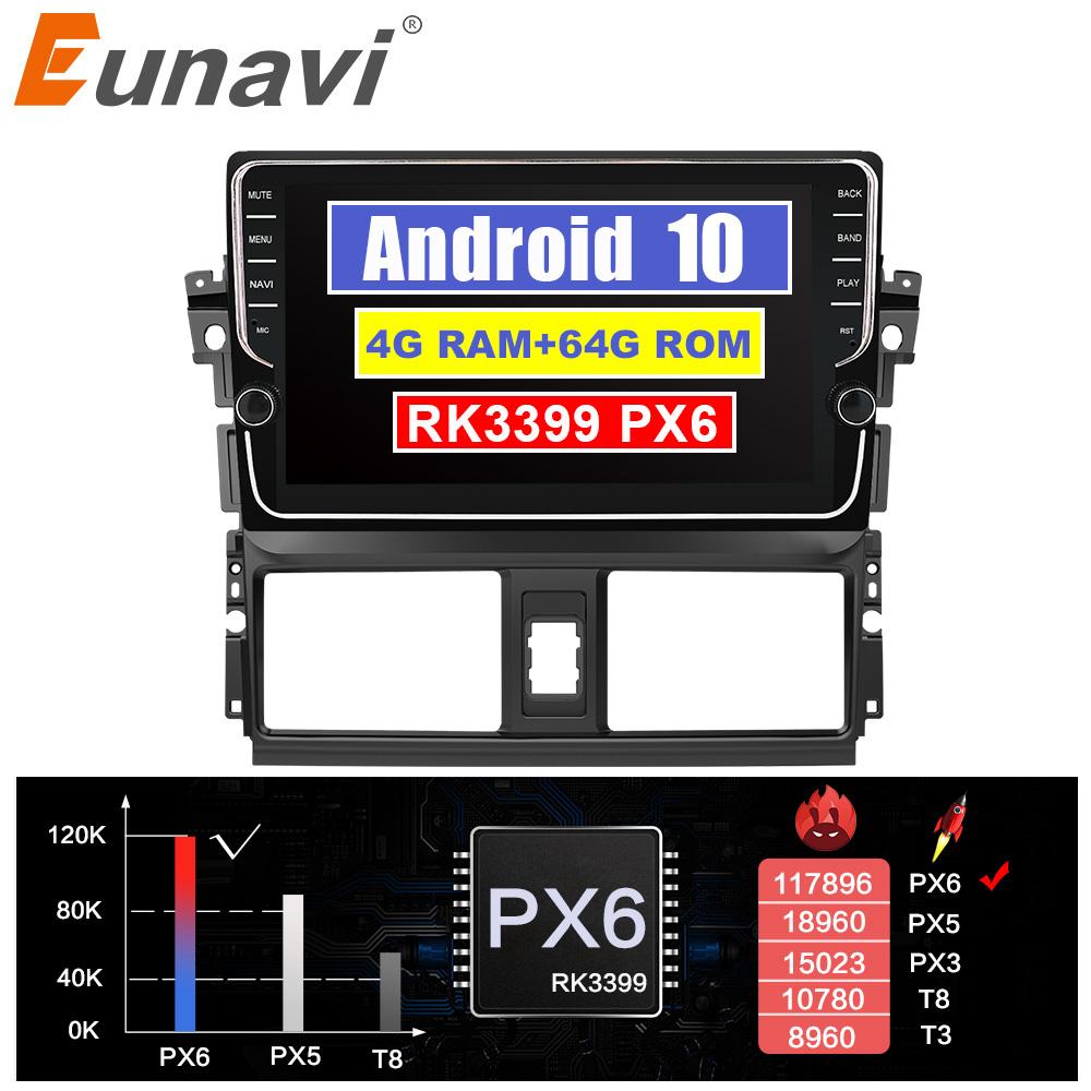 Eunavi Android 10 car radio stereo multimedia pc player for Toyota Vios 2013-2016 2 din headunit GPS TDA7851 Subwoofer USB