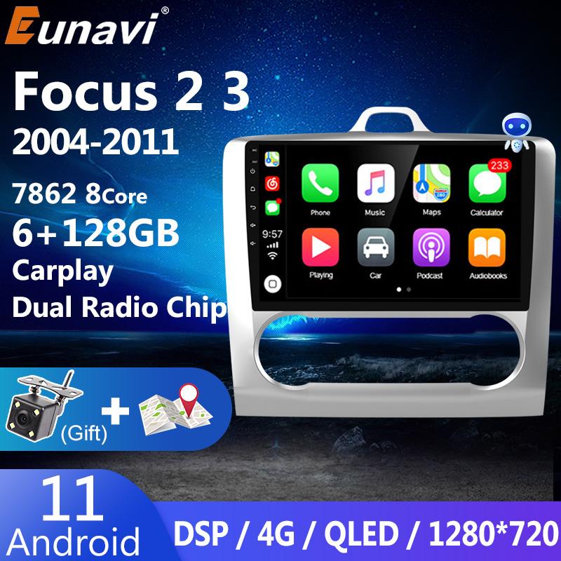 Eunavi 4G 1280*720 Android 11 Car Radio Multimedia Video Player For Ford Focus 2 3 Mk2 MK3 2004 - 2011 hatchback GPS DVD 2 DIN