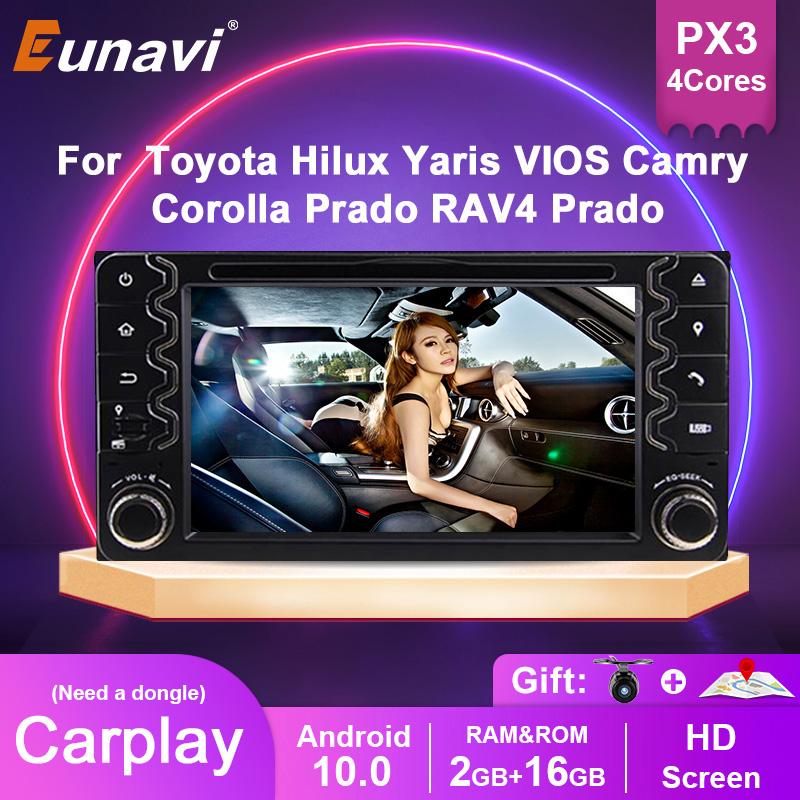 Eunavi Android 9.0 2 DIN Car Radio DVD GPS Multimedia For Toyota Hilux Yaris VIOS Camry  Corolla Prado RAV4 Prado 2003 - 2008