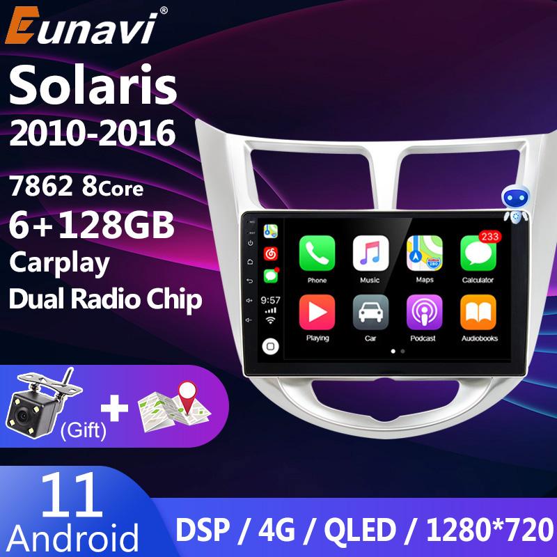 Eunavi 2 Din Android 11 Car Radio Multimedia Video Player For Hyundai Solaris Accent Verna 2010 - 2016 2Din DVD Head unit GPS