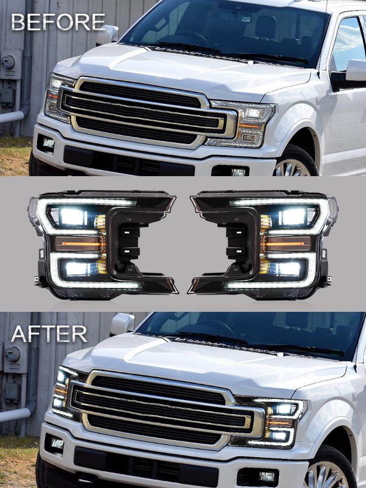 VLAND Headlamp Car Headlights Assembly for Ford F-150 2018 2019 Head light with moving turn signal Dual Beam Lens Plug-and-play