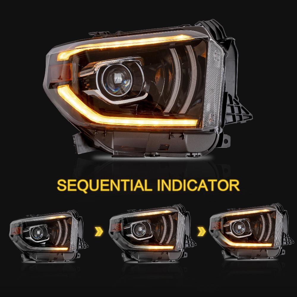 VLAND Headlamp Car Headlights Assembly for Toyota Tundra LED Projector Headlights LED DRL with moving turn signal Dual Beam Lens