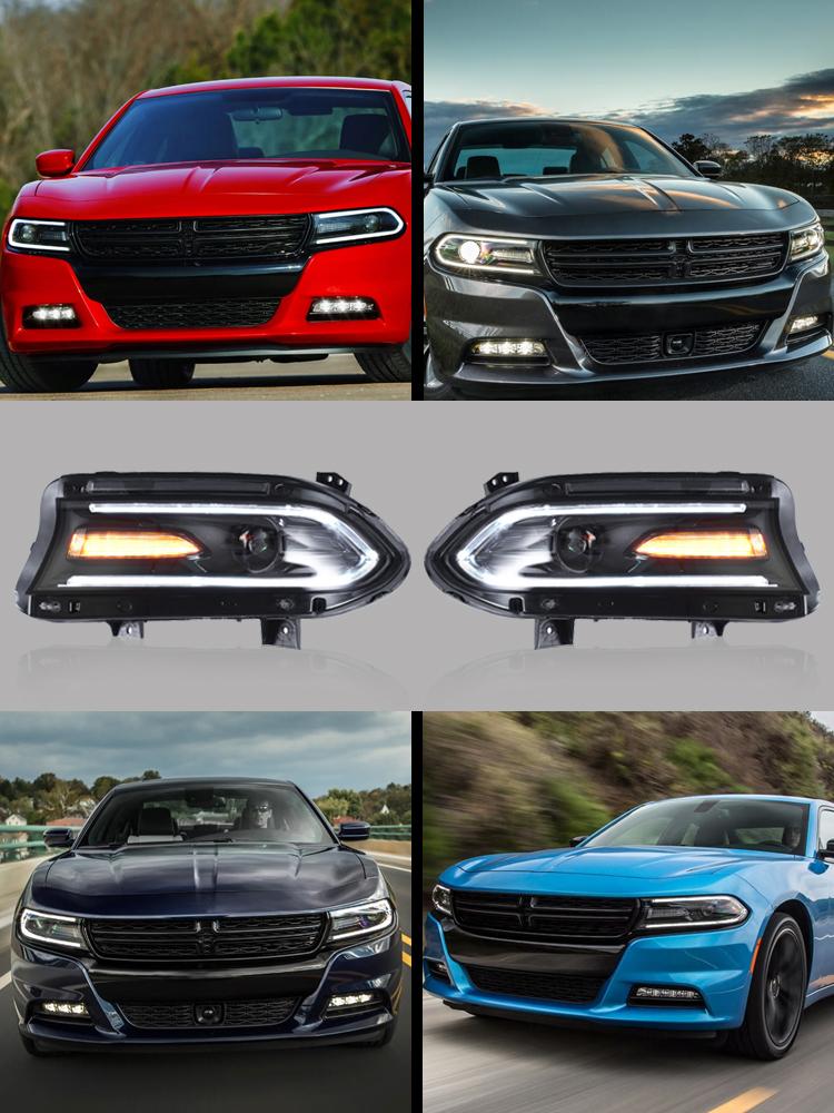 VLAND Car Headlamp Headlight Assembly Fit For Dodge Charger 2015-2019 Full LED Headlamp With DRL Sequential Turn Signal Light