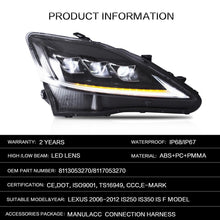 Cargar imagen en el visor de la galería, VLAND Headlamp Headlight Assembly fit for LEXUS 2006-2013 IS250 IS350/2008-2014 IS F/2010-2015 SEDAN C CF Full LED Headlamp with