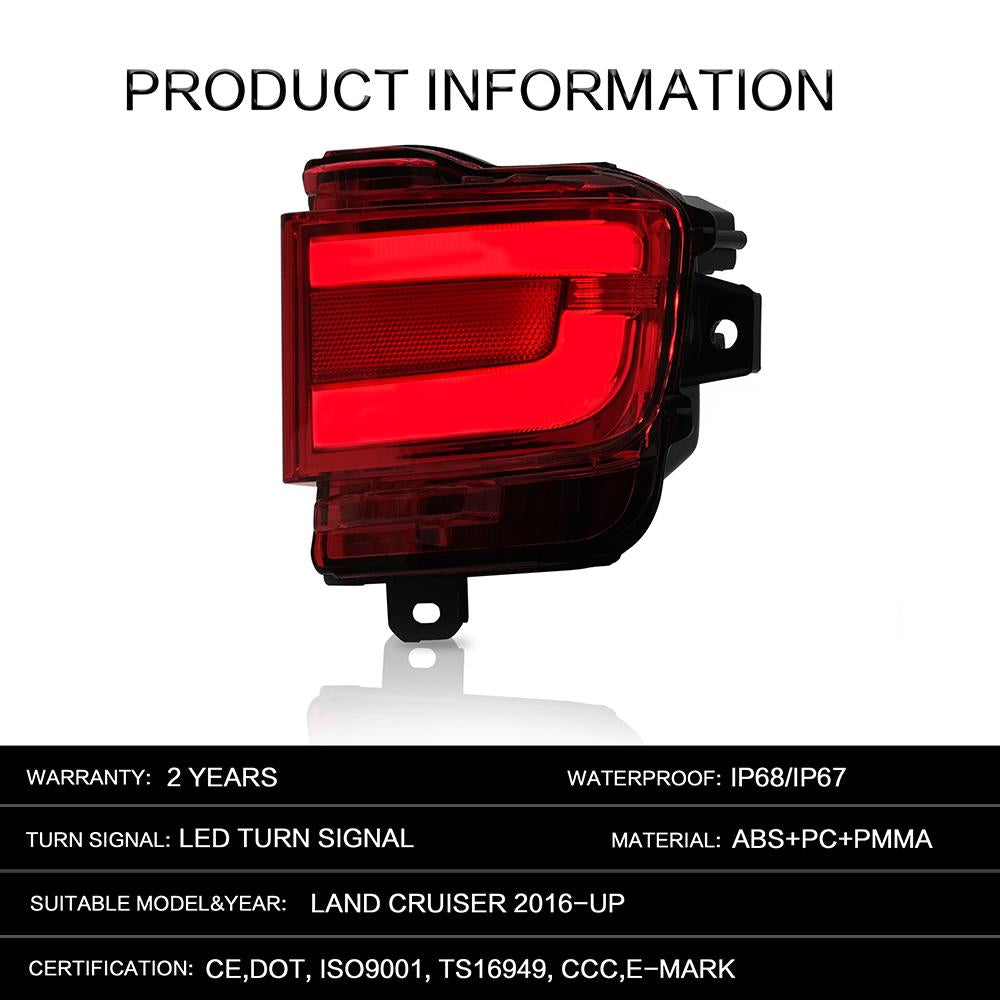VLAND Tail Lights Assembly For Toyota Land Cruiser 2016-2019 Taillight Tail Lamp With Turn Signal Reverse Lights LED DRL Light