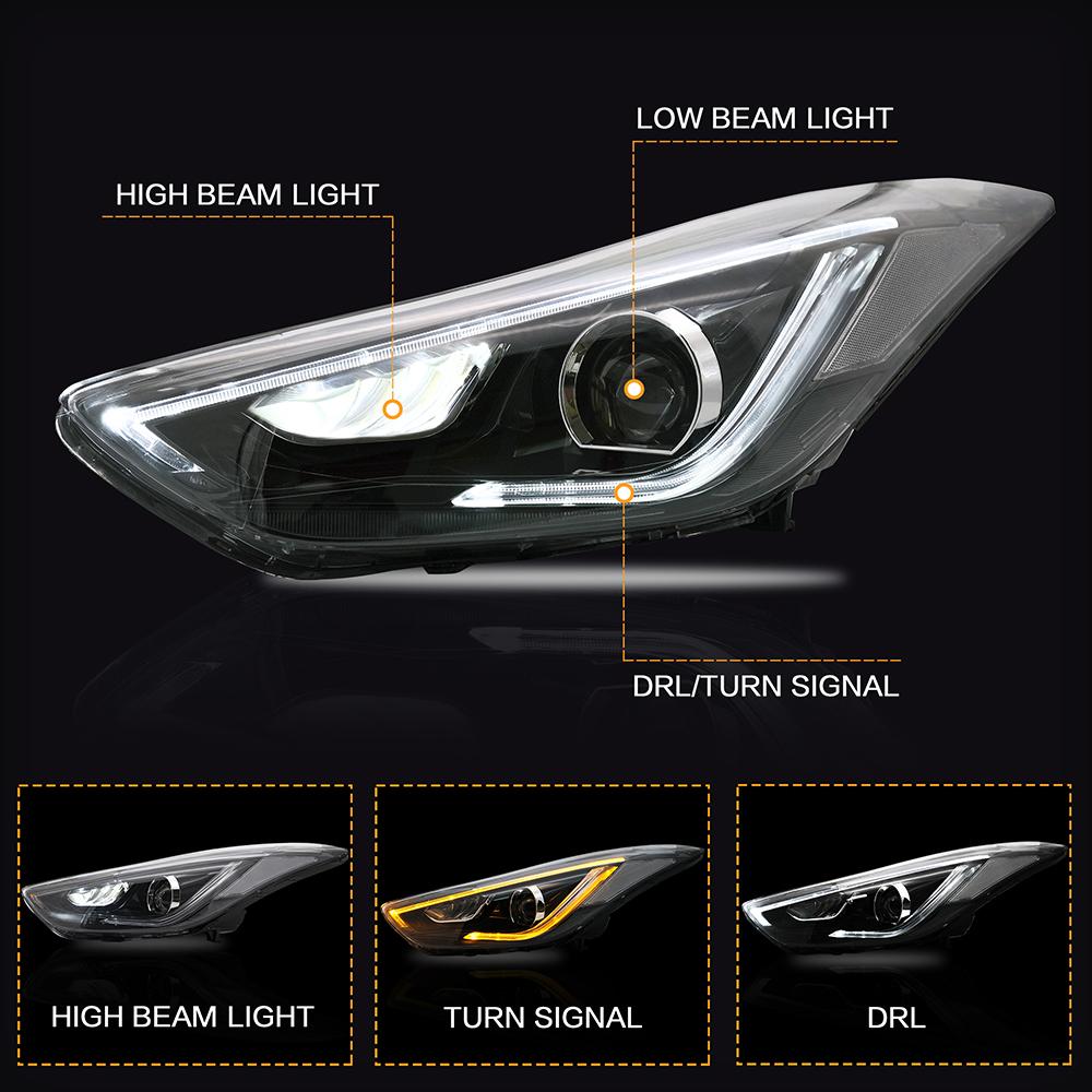 VLAND Headlamp Car Headlight Assembly for 2011-2016 Hyundai Elantra Coupe 2013-2014 Head light moving turn signal Dual Beam Lens