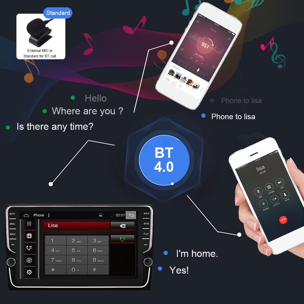 Eunavi Universal 8" 2 Din Android 10 Car Radio Stereo GPS Navigation Head Unit steering wheel control 1024*600 touch screen