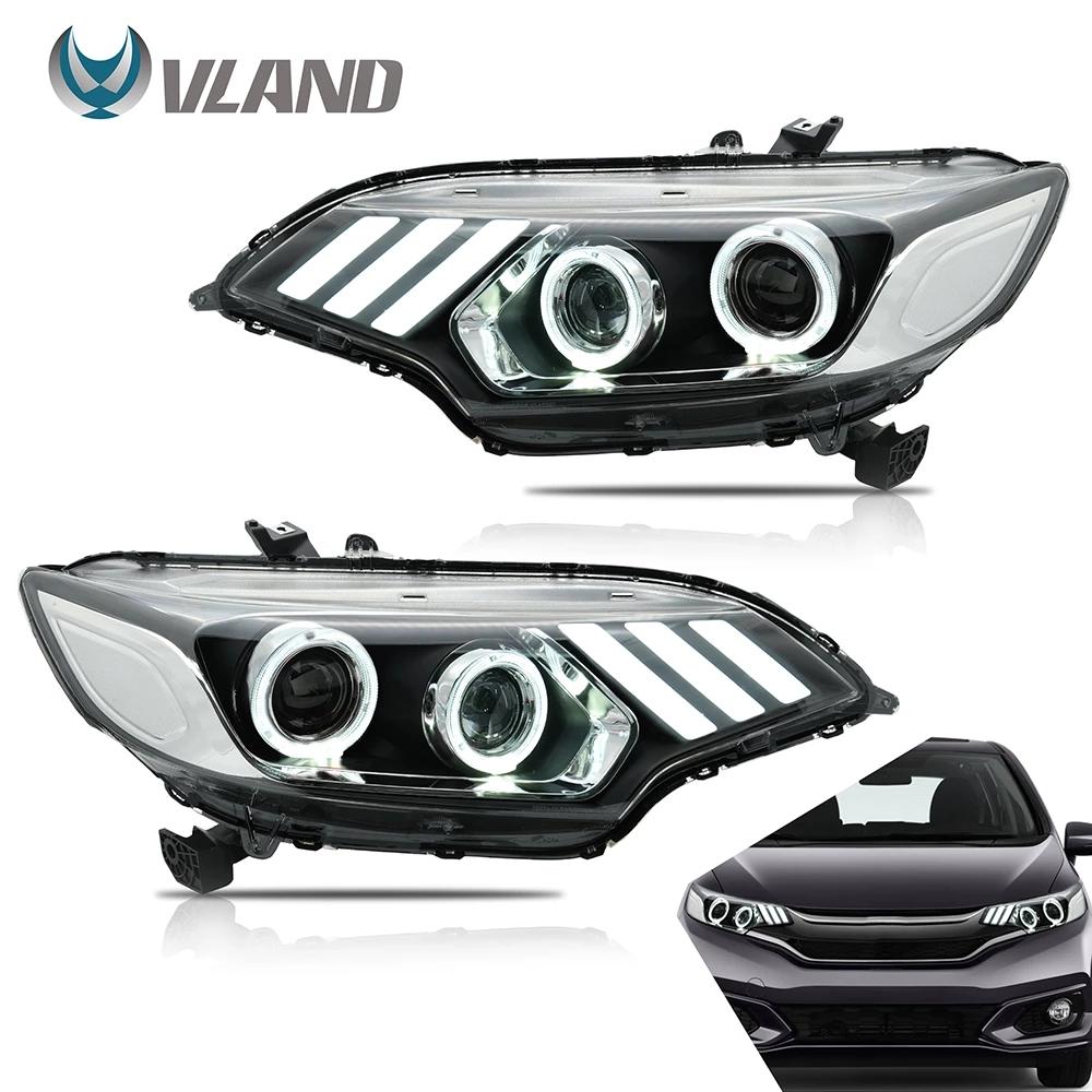 VLAND Headlamp Car Headlights Assembly For Honda Fit/Jazz 2014-2019 Headlight LED DRL With Moving Turn Signal Dual Beam Lens