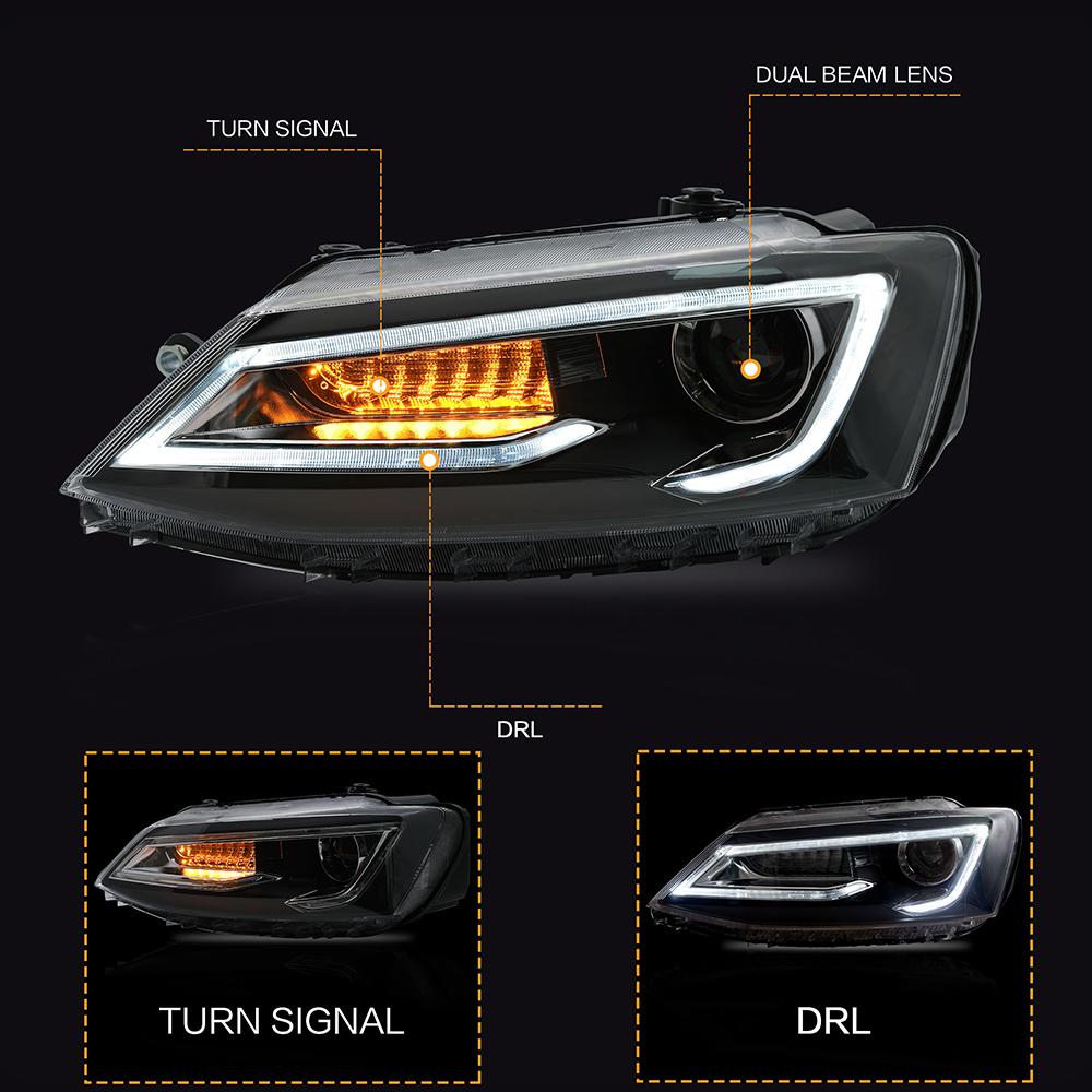 VLAND Headlamp Car Assembly fit for Volkswagen JETTA 2011-2019 Headlight Full LED Headlamp with DRL Sequential Turn Signal