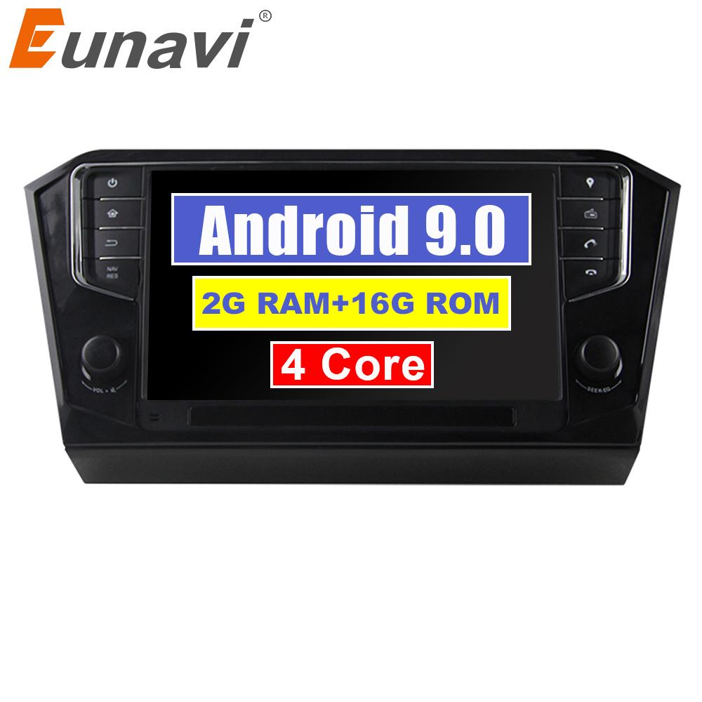 Eunavi 1 din Android 9.0 Car Radio Stereo Multimedia Player For VW Passat B7 GPS Navigation Headunit subwoofer 9" bluetooth