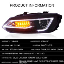 Load image into Gallery viewer, VLAND Headlamp Car Headlight Assembly For Volkswagen Polo 2011-2017 Head Light With Moving Turn Signal Dual Beam Lens