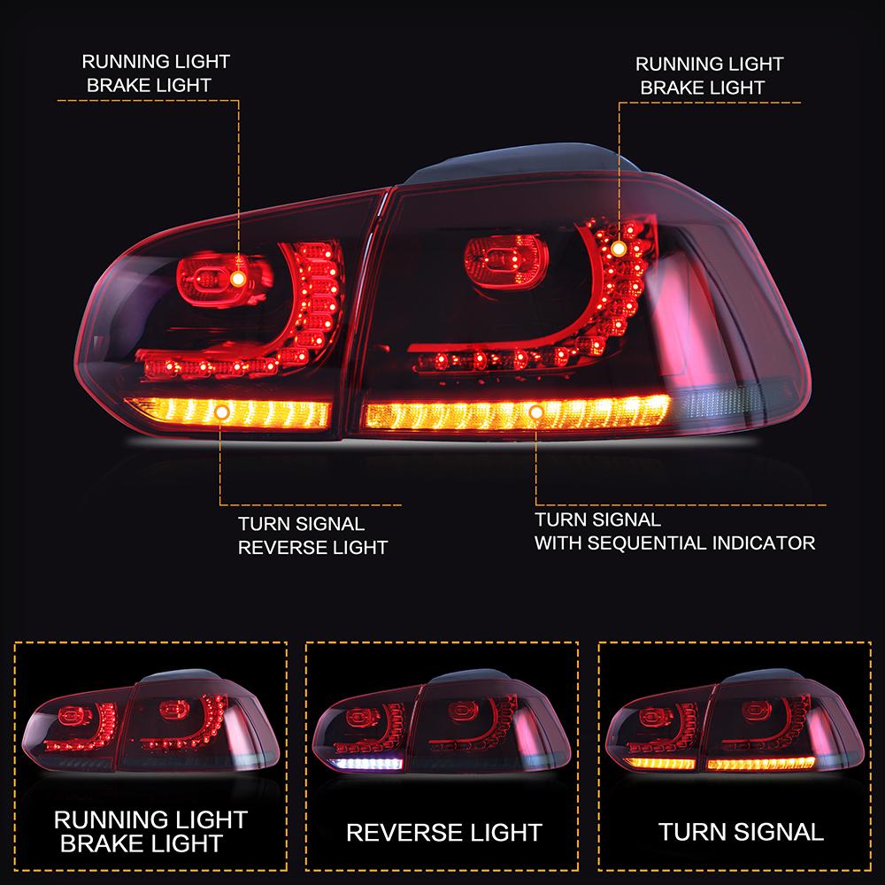 VLAND Car Accessories LED Tail Lights Assembly For 2008-2013 Volkswagen GOLF 6 MK6 GTI 2012-2013 Golf R Tail Lamp Full LED DRL