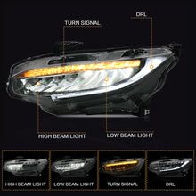 Cargar imagen en el visor de la galería, VLAND Headlamp Car Headlights Assembly for Honda Civic 2016-2019 Headlight LED DRL with moving turn signal Dual Beam Lens