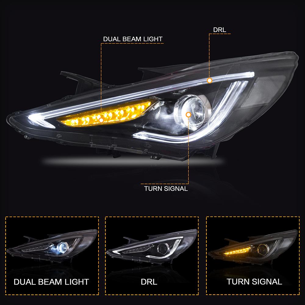 VLAND Headlamp Car Headlight Assembly for Hyundai Sonata 2011 2012 2013 2014 Head light with demon eye