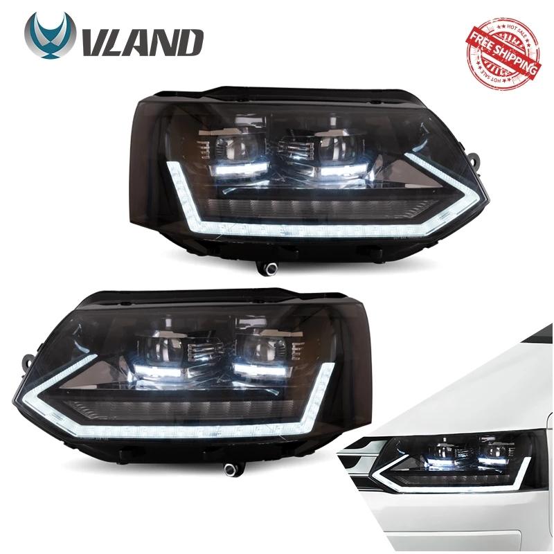 VLAND Car Lamp Assembly For Volkswagen Caravelle T5 Headlight 2011-2015 With Full LED Front Light Yellow Sequential Turn Signal