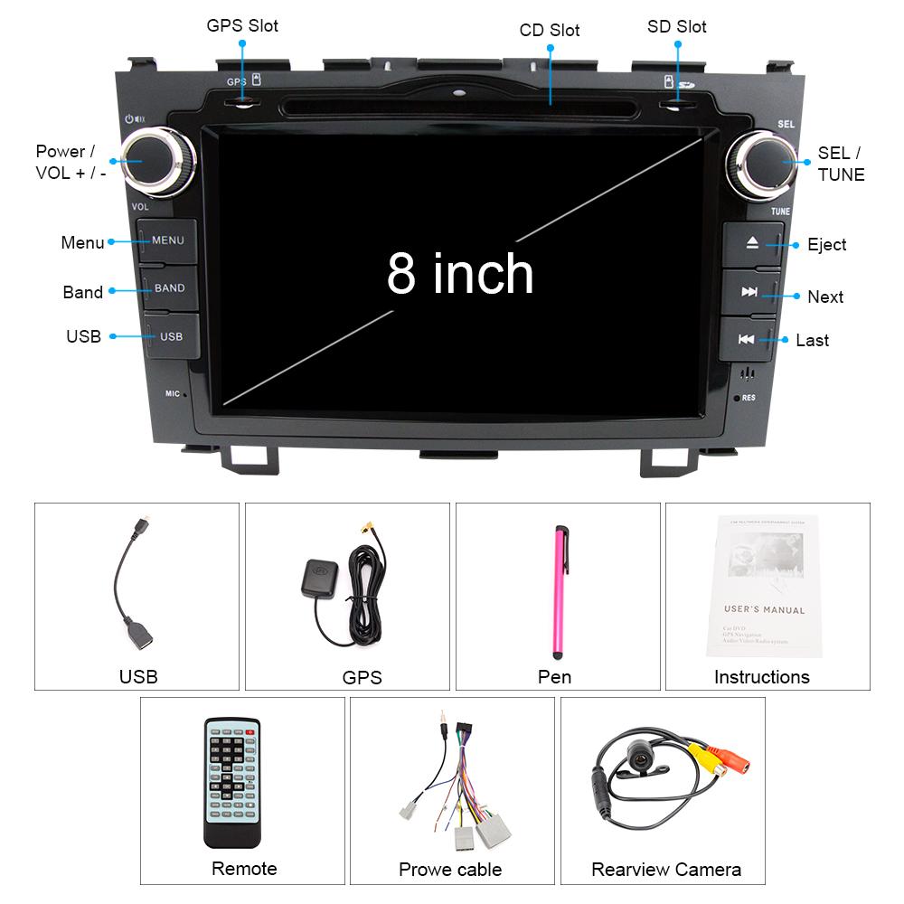 Eunavi 2 Din Car Radio DVD Player GPS For Honda CRV 2006 2007 2008 - 2011 Auto Stereo Video 8inch touch screen Mirror link RDS