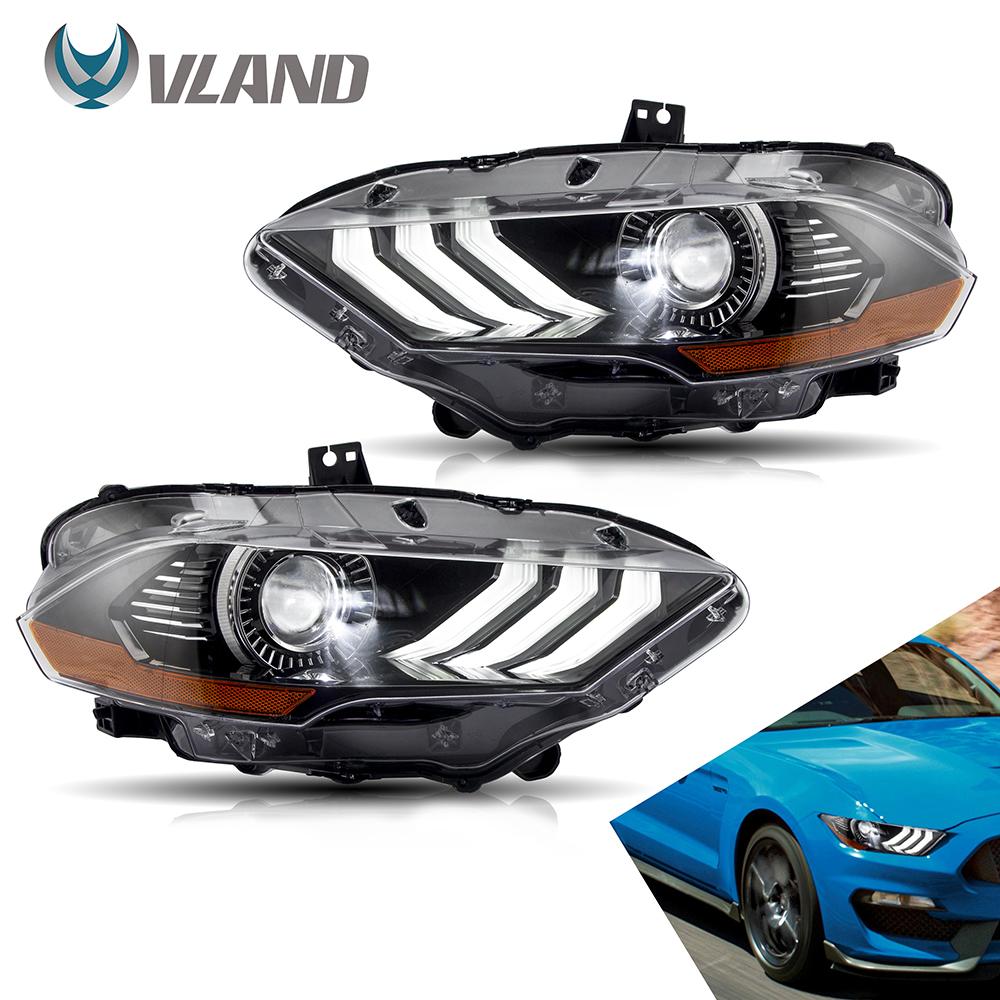 VLAND Full LED Headlights for Mustang  Headlamp Assembly with DRL Sequential Turn Signal factory accessory car led lights2018-UP