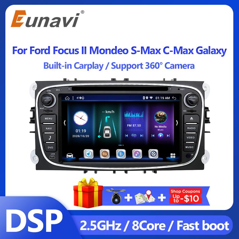 Eunavi 4G 64G 2 Din Android 10 Car Radio DVD Player For Ford Focus 2 II S-Max Mondeo 9 Galaxy C-Max GPS Multimedia Audio Stereo
