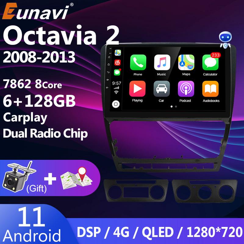 Eunavi 2 Din Android 11 Car Radio Tap Recorder Multimedia Video Player For SKODA Octavia 2 II 2008 - 2013 A5 2 Din GPS Navi DVD