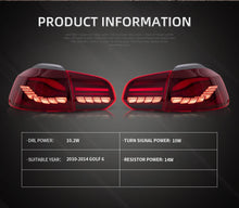 Cargar imagen en el visor de la galería, Vland Taillights Assembly For VW Golf 6/MK6 2008-2014 Dragon Scale Design Full LED With Dynamic Welcome + Sequential Turn Signal