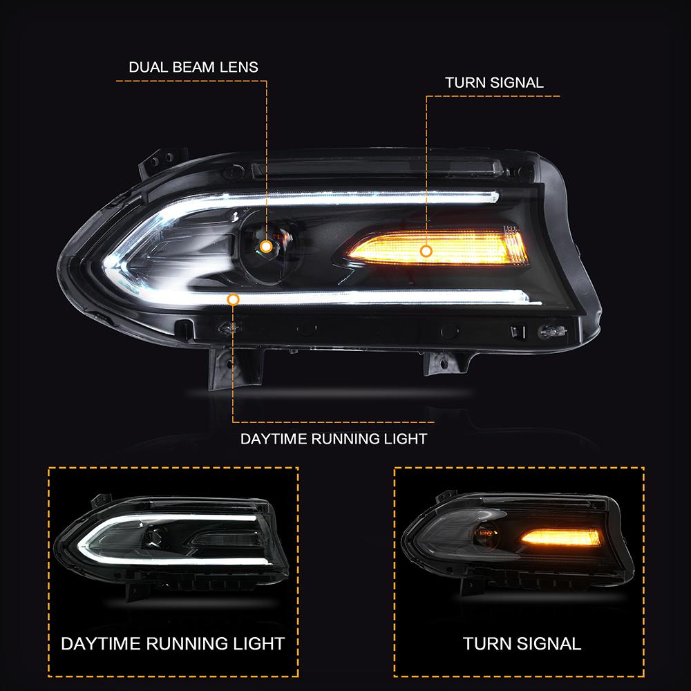 VLAND Car Headlamp Headlight Assembly Fit For Dodge Charger 2015-2019 Full LED Headlamp With DRL Sequential Turn Signal Light