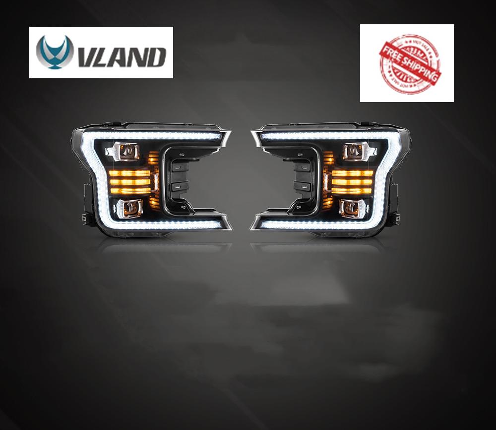 VLAND Headlamp Car Headlights Assembly for Ford F-150 2018 2019 Head light with moving turn signal Dual Beam Lens Plug-and-play