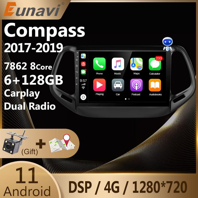 Eunavi 4G Android 11 car radio stereo multimedia player for Jeep Compass 2017 - 2019 head unit GPS Subwoofer USB 2 din 2din dvd