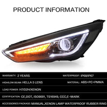Załaduj zdjęcie do przeglądarki galerii, VLAND Headlamp Car Headlights Assembly for Ford Focus 2015 2016 2017 Head light with moving turn signal Dual Beam Lens/Demon Eye