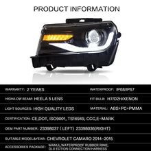 Cargar imagen en el visor de la galería, Custom Colorful Edition Headlamp Car Assembly for Chevrolet Camaro 5th Generation 2014 2015 Head light turn signal 23398035