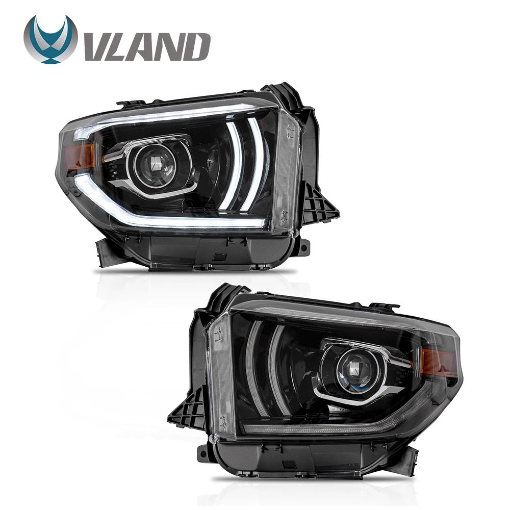 VLAND Headlamp Car Headlights Assembly for Toyota Tundra LED Projector Headlights LED DRL with moving turn signal Dual Beam Lens