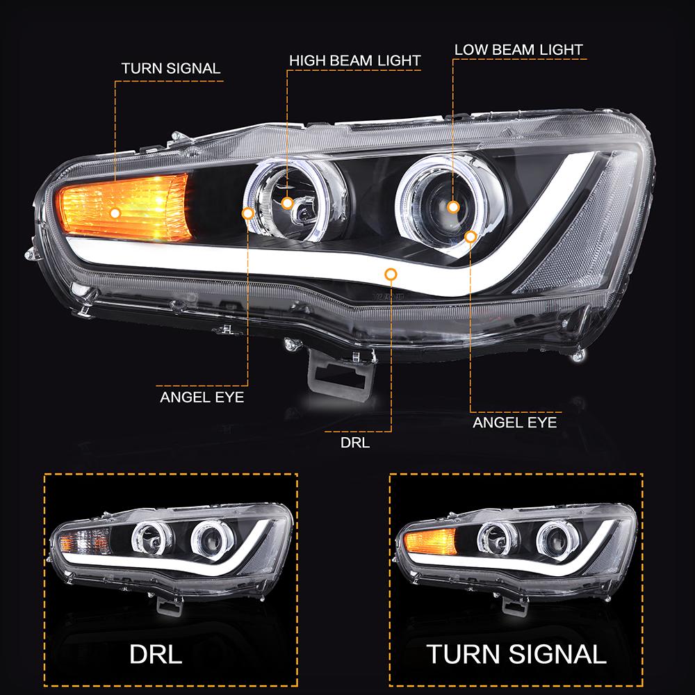 VLAND car Headlamp Headlight Assembly for Mitsubishi Lancer 2008-2017 Full LED Headlamp with DRL Sequential Turn Signal light