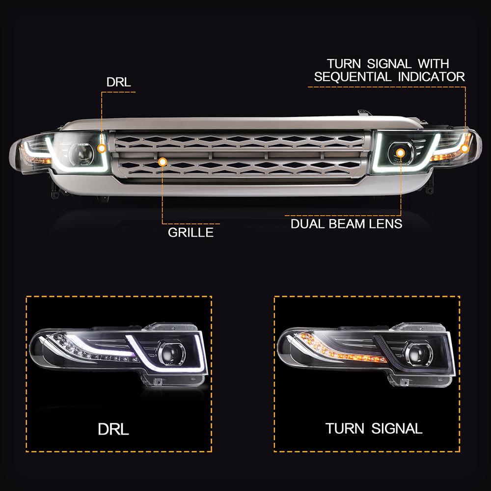 VLAND Headlamp Car Headlights Assembly For Toyota FJ Cruiser 2007-2014 Headlight LED DRL With Moving Turn Signal Dual Beam Lens