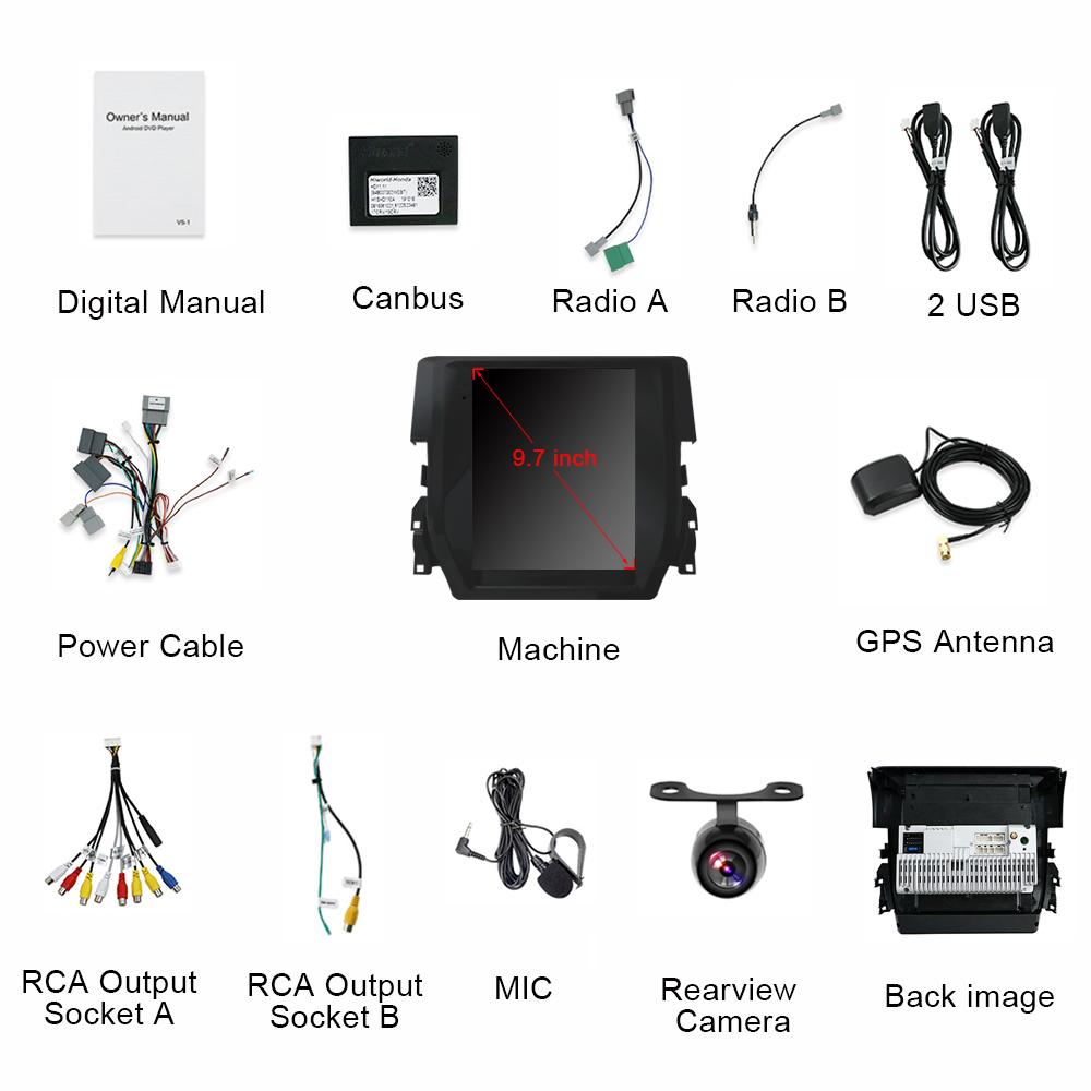 Eunavi 2Din Android Car Radio Multimedia Player For Honda Civic 2016 Vertical Tesla Style Screen Stereo Head Unit Navigation GPS