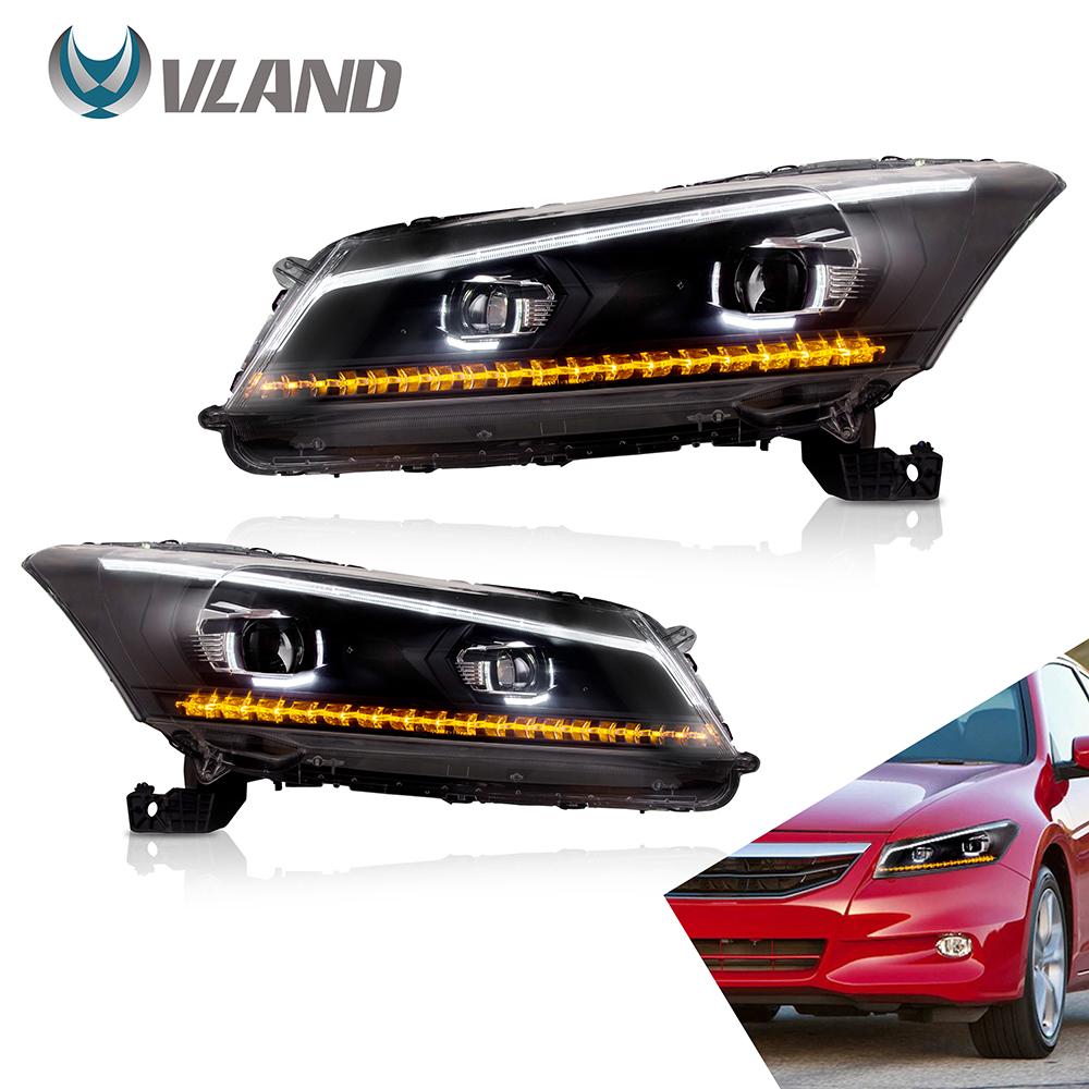 VLAND Headlamp Car Headlights Assembly for Honda Accord 2008-2012 Headlight LED DRL with moving turn signal Dual Beam Lens