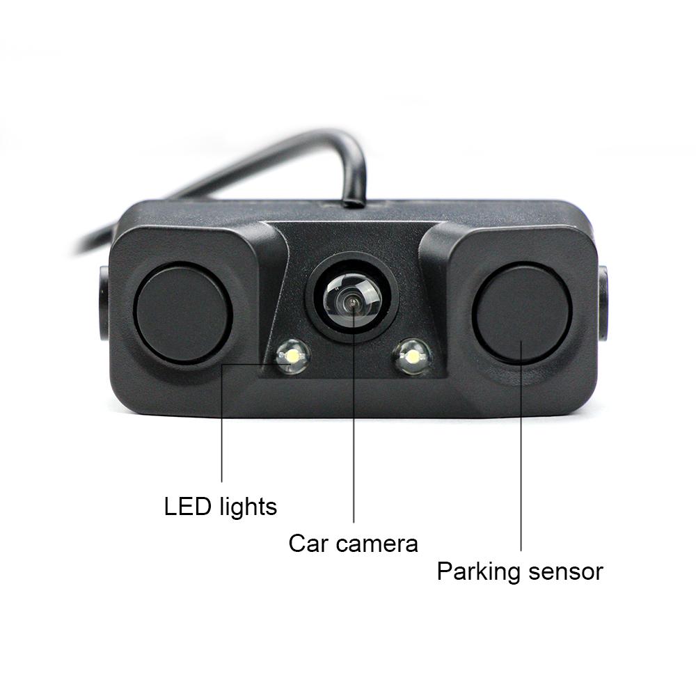 Eunavi 3 IN 1 Video Parking Sensor Car Reverse Backup Rear View Camera with 2 Radar Detector Sensors BiBi Alarm Indicator Anti