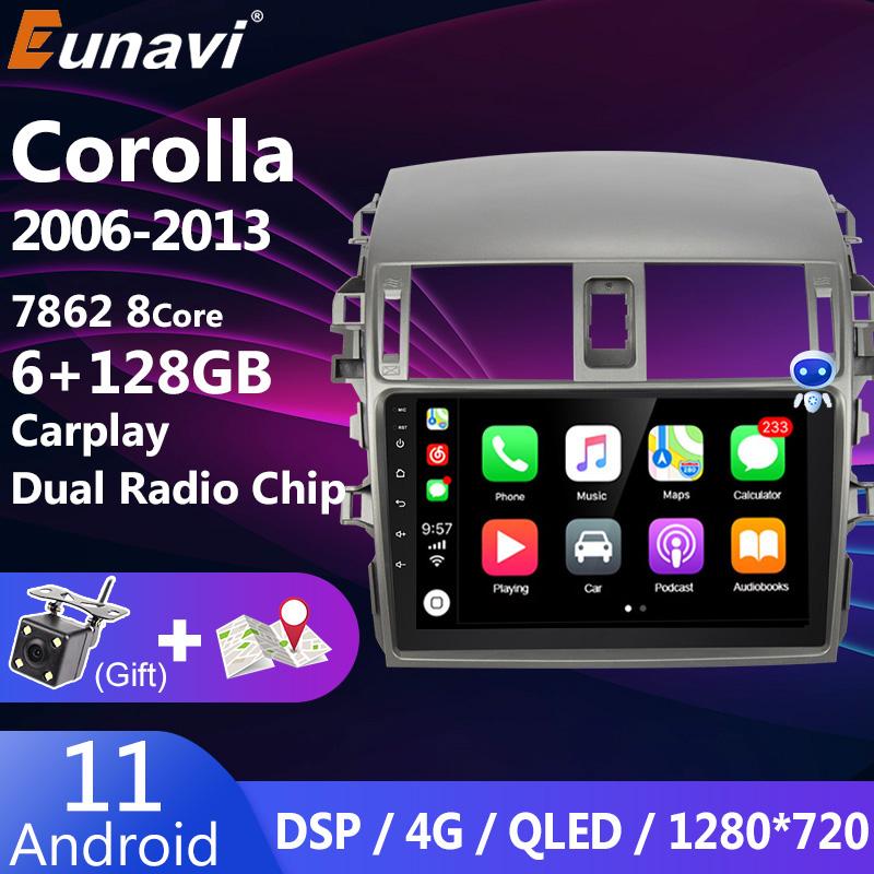Eunavi 6GB 128GB Android 11 Car Radio Stereo For Toyota Corolla 2007 - 2011 Multimedia Video Player 2 Din Head unit 2Din DVD GPS