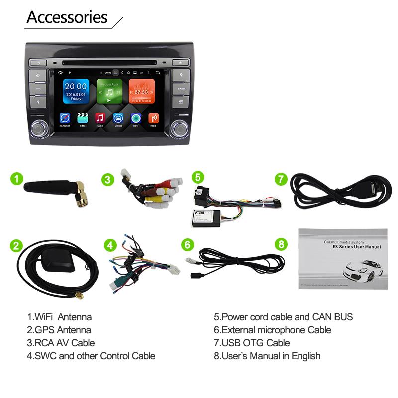 Eunavi Android 10.0 4G RAM Car DVD Player 7'' Autoradio GPS Navigation For Fiat Bravo 2007 2008 2009 Radio Stereo Bluetooth USB