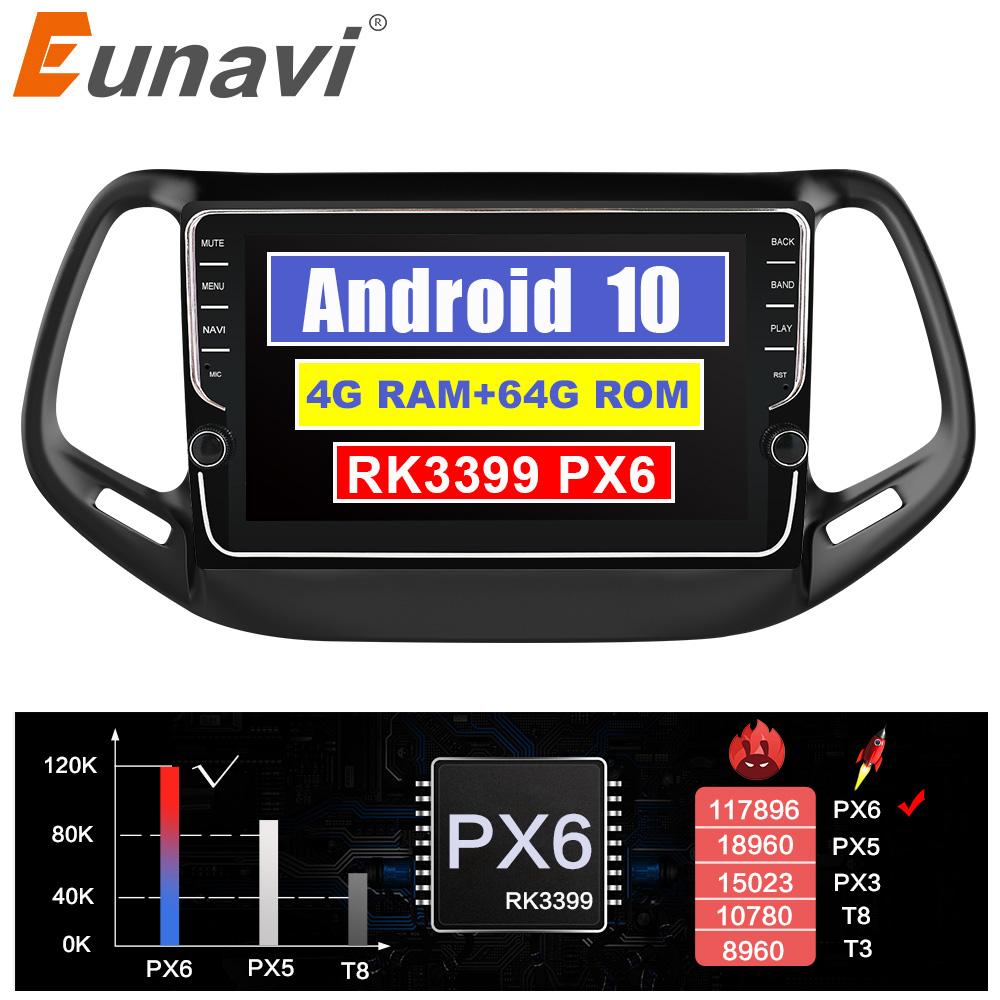 Eunavi Android 10 2 din car radio stereo multimedia player for Jeep Compass 2017 headunit system GPS TDA7851 Subwoofer USB MP3
