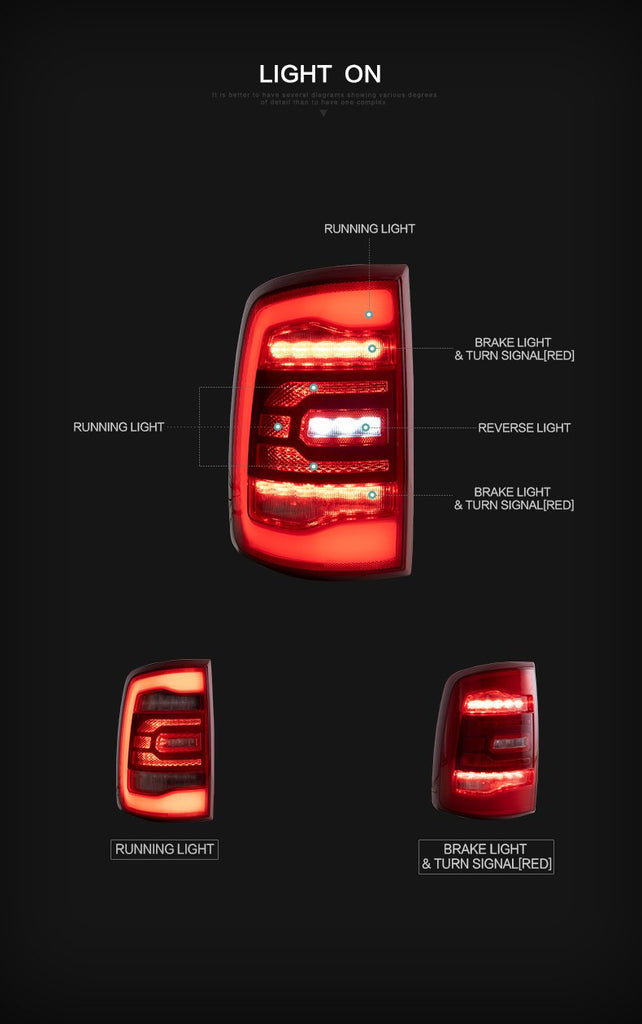 Car 12V Led Tail Light For DODGE RAM 1500  Rear Daytime Running Brake Reverse Lights 2009-2018