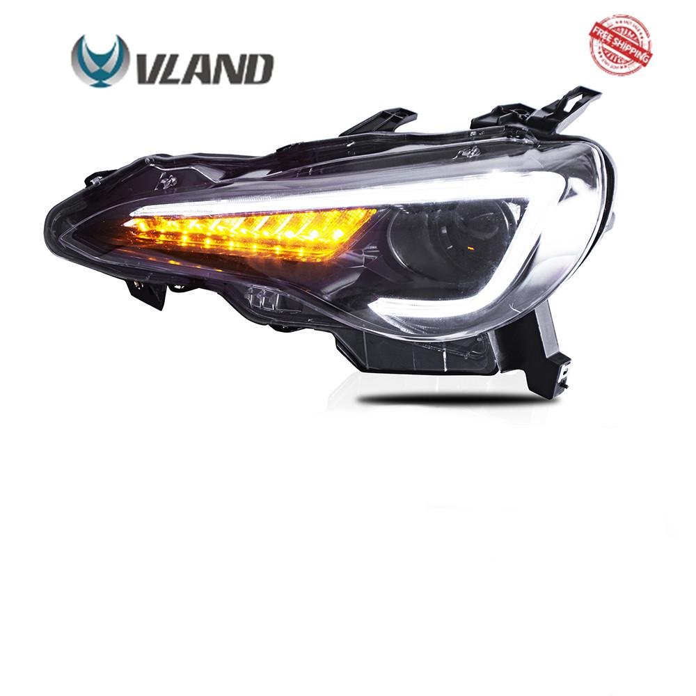 VLAND Headlamp Car Headlights Assembly for 2012-2016 Scion FR-S 2017-2019 Toyota 86 Head light moving turn signal Dual Beam Lens