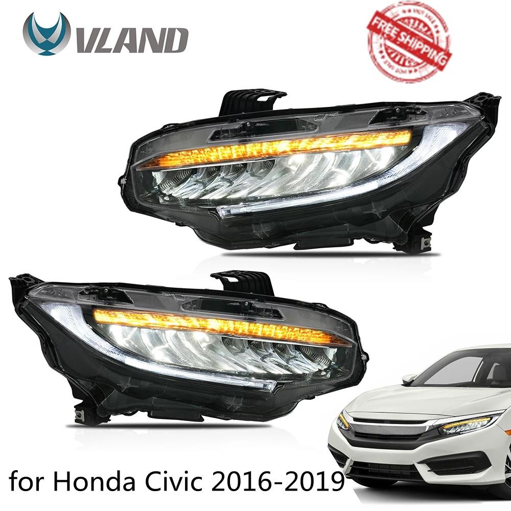 VLAND Headlamp Car Headlights Assembly for Honda Civic 2016-2019 Headlight LED DRL with moving turn signal Dual Beam Lens